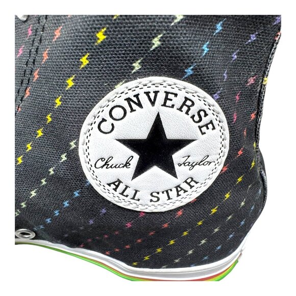 Black Converse Chuck Taylor All Star High Top Pride Bolt Print Rainbow Sneakers - Picture 5 of 9